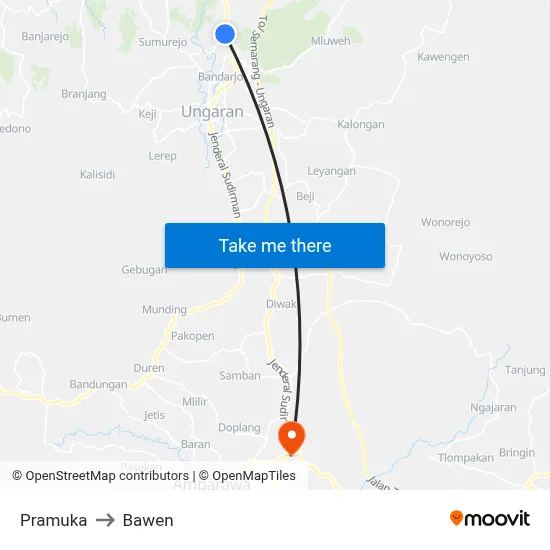 Pramuka to Bawen map