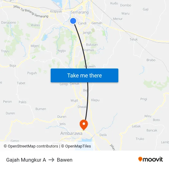 Gajah Mungkur A to Bawen map