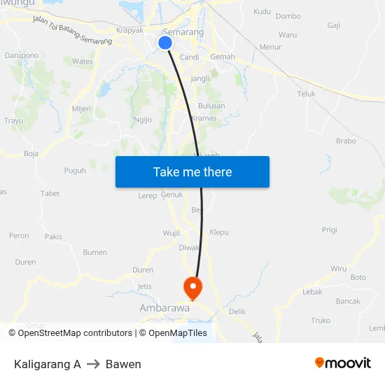 Kaligarang A to Bawen map