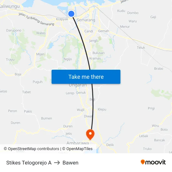 Stikes Telogorejo A to Bawen map