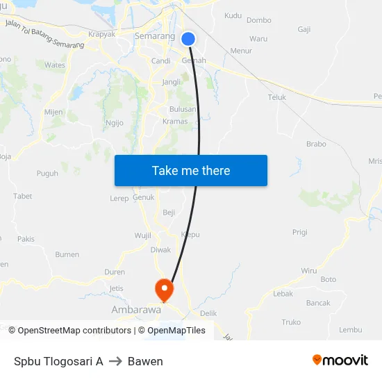 Spbu Tlogosari A to Bawen map