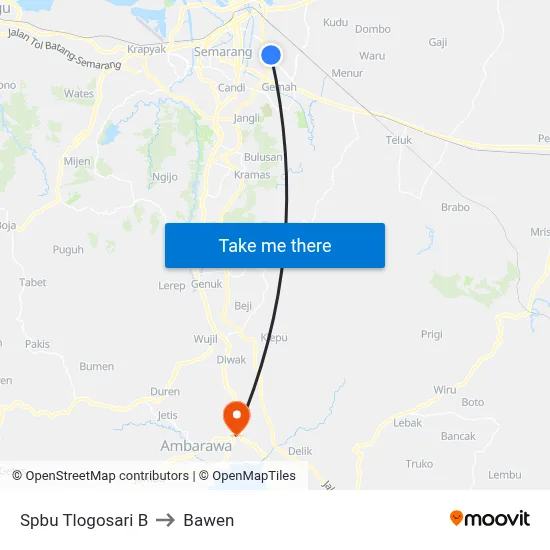 Spbu Tlogosari B to Bawen map