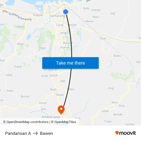 Pandansari A to Bawen map