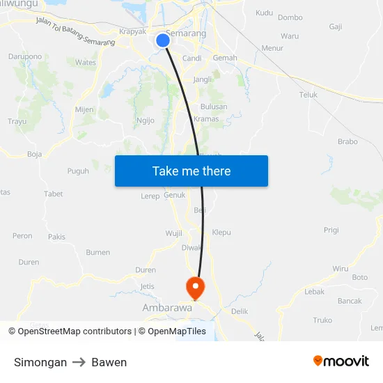 Simongan to Bawen map