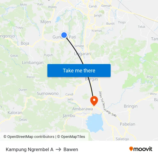 Kampung Ngrembel A to Bawen map