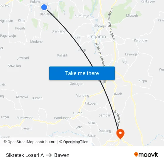 Sikretek Losari A to Bawen map