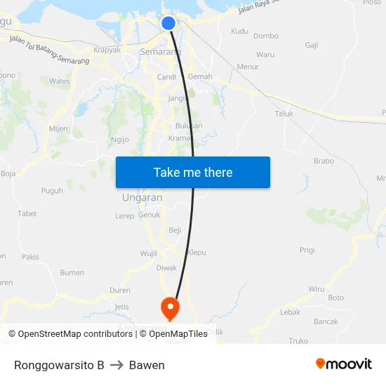 Ronggowarsito B to Bawen map