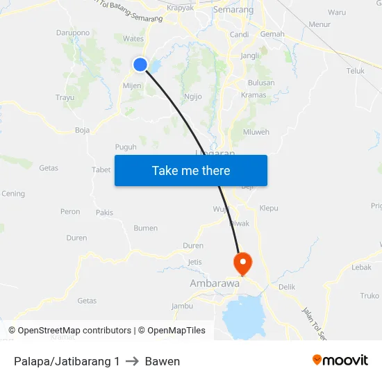Palapa/Jatibarang 1 to Bawen map