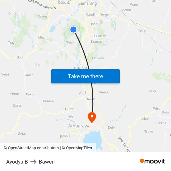 Ayodya B to Bawen map