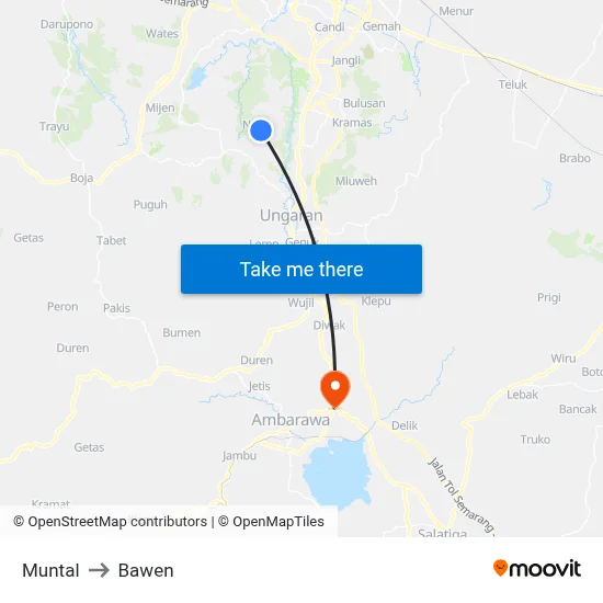 Muntal to Bawen map