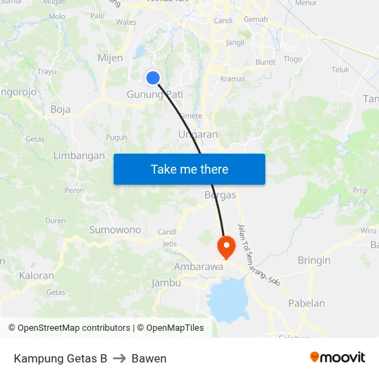 Kampung Getas B to Bawen map