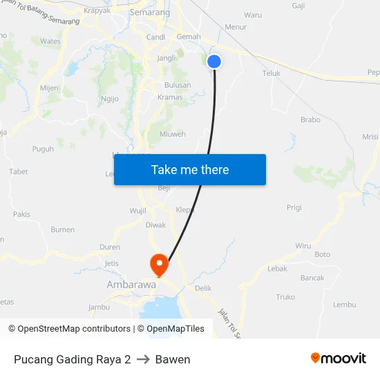 Pucang Gading Raya 2 to Bawen map