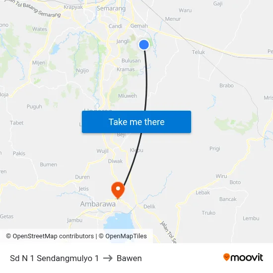 Sd N 1 Sendangmulyo 1 to Bawen map