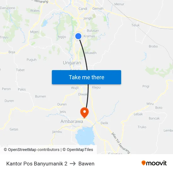 Kantor Pos Banyumanik 2 to Bawen map