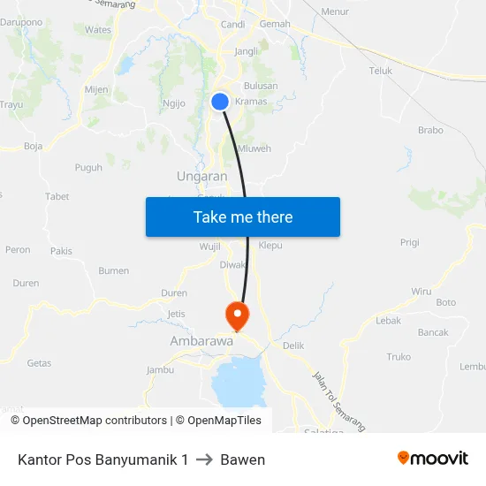 Kantor Pos Banyumanik 1 to Bawen map