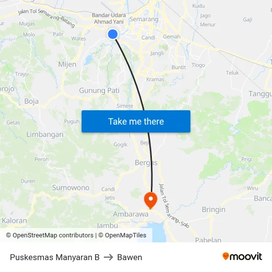 Puskesmas Manyaran B to Bawen map