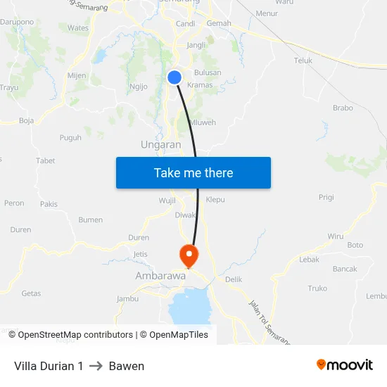 Villa Durian 1 to Bawen map