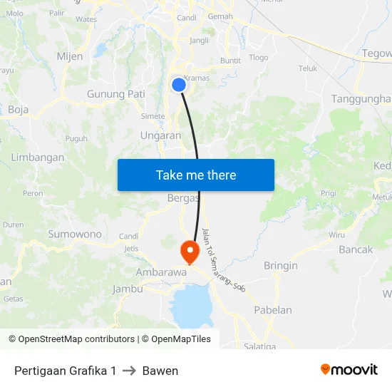 Pertigaan Grafika 1 to Bawen map