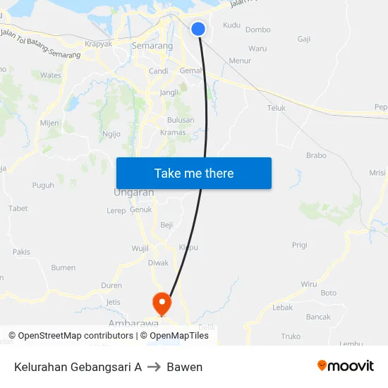 Kelurahan Gebangsari A to Bawen map