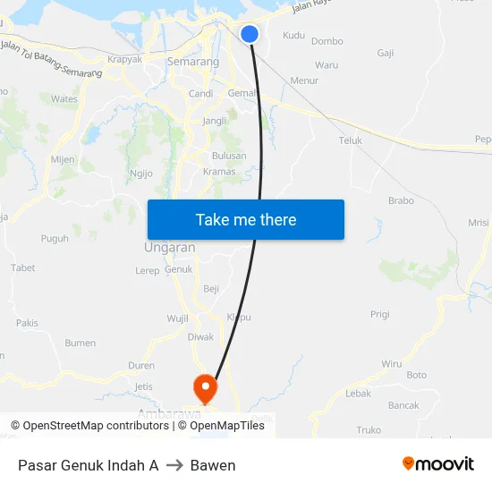 Pasar Genuk Indah A to Bawen map