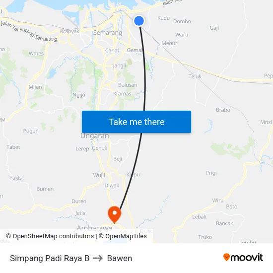 Simpang Padi Raya B to Bawen map