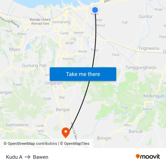 Kudu A to Bawen map