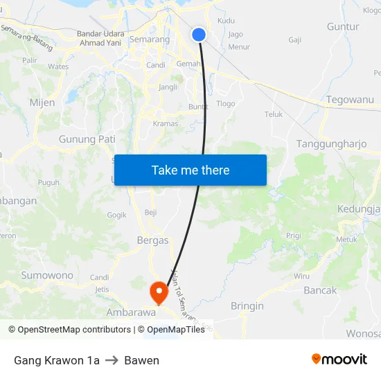 Gang Krawon 1a to Bawen map