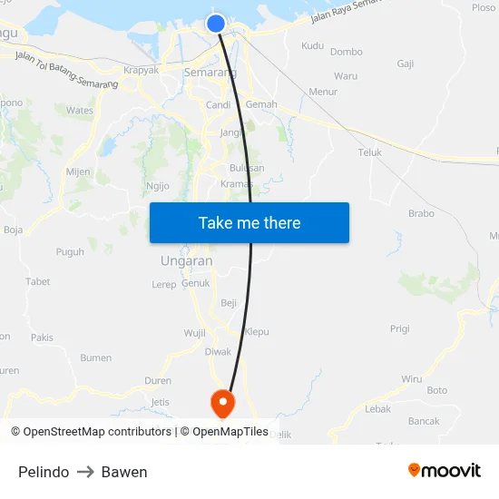 Pelindo to Bawen map