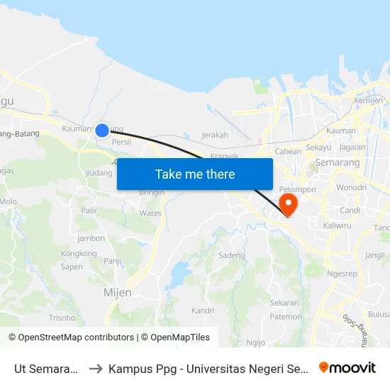 Ut Semarang 1 to Kampus Ppg - Universitas Negeri Semarang map