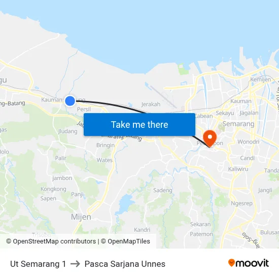 Ut Semarang 1 to Pasca Sarjana Unnes map