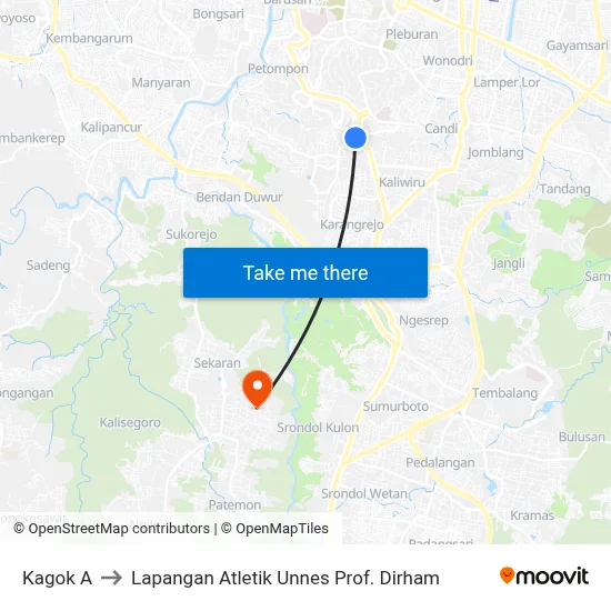 Kagok A to Lapangan Atletik Unnes Prof. Dirham map