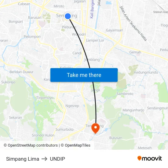 Simpang Lima to UNDIP map