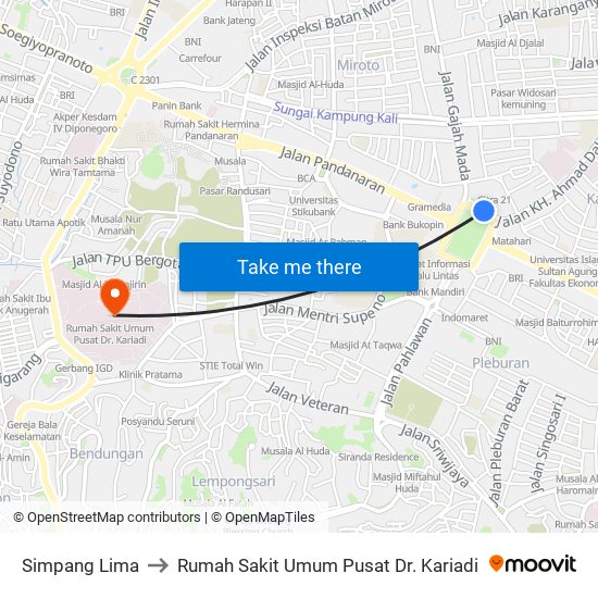 Simpang Lima to Rumah Sakit Umum Pusat Dr. Kariadi map