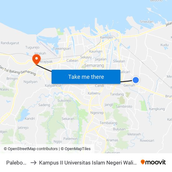 Palebon A to Kampus II Universitas Islam Negeri Walisongo map