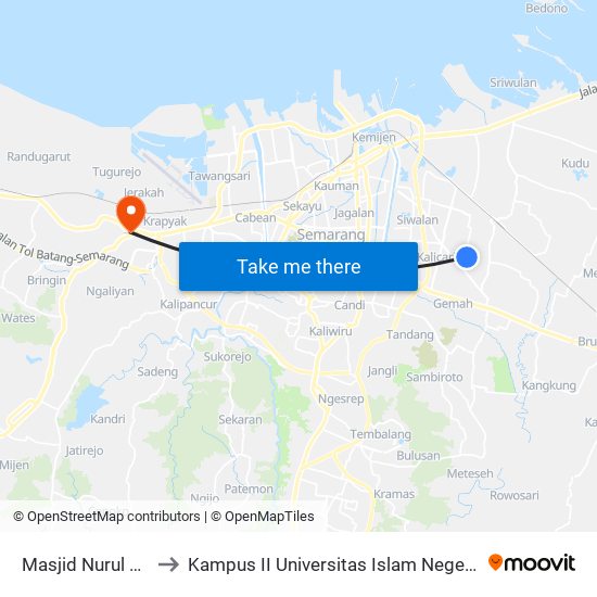 Masjid Nurul Huda A to Kampus II Universitas Islam Negeri Walisongo map