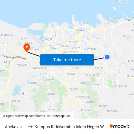 Aneka Jaya B to Kampus II Universitas Islam Negeri Walisongo map