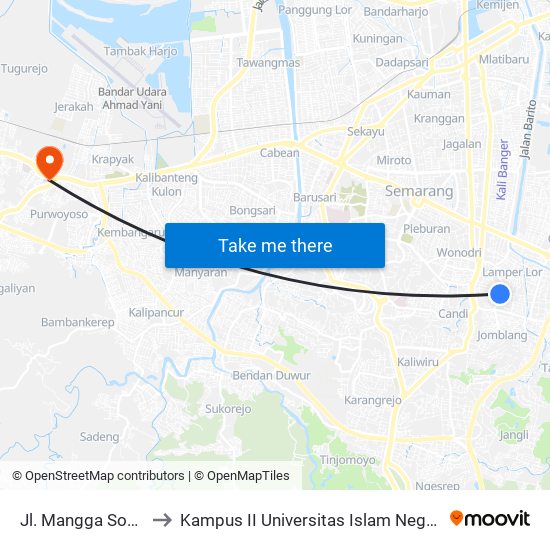 Jl. Mangga Sompok A to Kampus II Universitas Islam Negeri Walisongo map