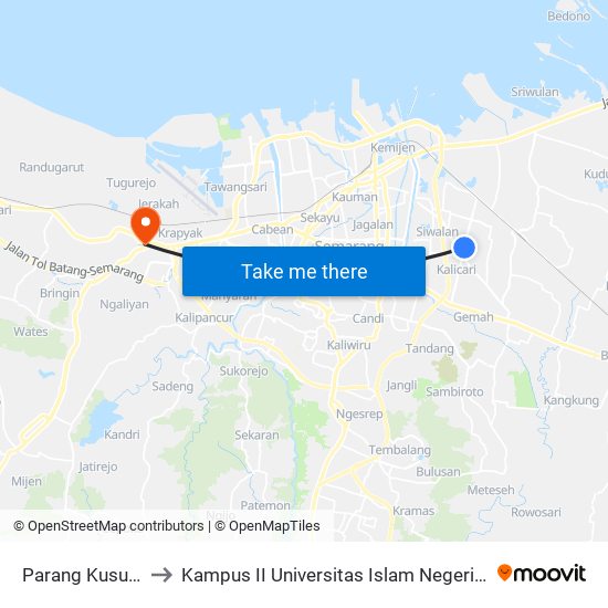 Parang Kusumo A to Kampus II Universitas Islam Negeri Walisongo map