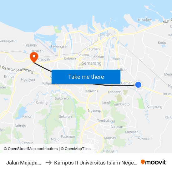 Jalan Majapahit 426 to Kampus II Universitas Islam Negeri Walisongo map