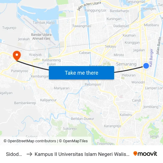 Sidodadi to Kampus II Universitas Islam Negeri Walisongo map