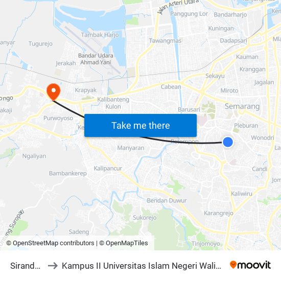 Siranda A to Kampus II Universitas Islam Negeri Walisongo map