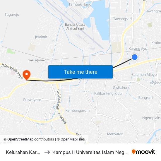 Kelurahan Karang Ayu to Kampus II Universitas Islam Negeri Walisongo map