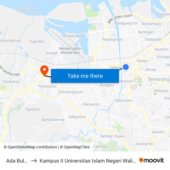 Ada Bulu 1 to Kampus II Universitas Islam Negeri Walisongo map