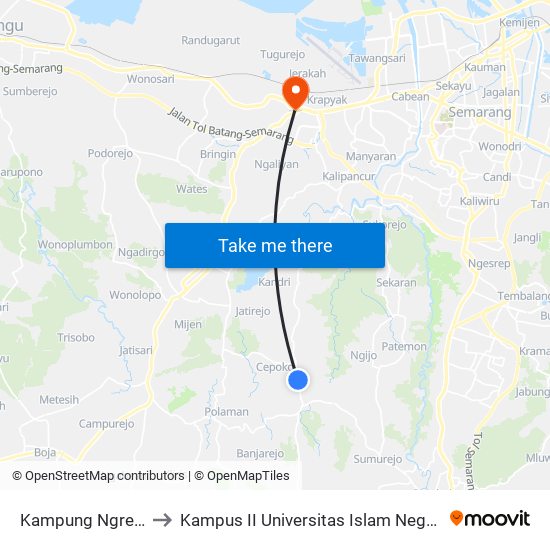 Kampung Ngrembel A to Kampus II Universitas Islam Negeri Walisongo map