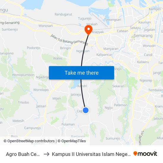 Agro Buah Cepoko A to Kampus II Universitas Islam Negeri Walisongo map