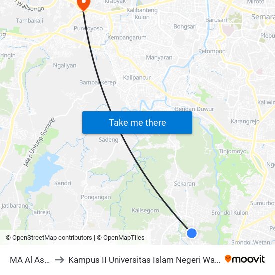 MA Al Ashor to Kampus II Universitas Islam Negeri Walisongo map