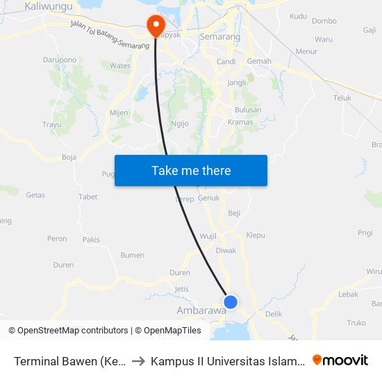 Terminal Bawen (Keberangkatan) to Kampus II Universitas Islam Negeri Walisongo map