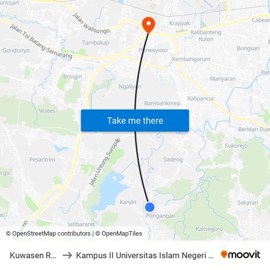 Kuwasen Rejo A to Kampus II Universitas Islam Negeri Walisongo map