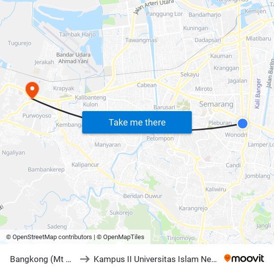 Bangkong (Mt Haryono) to Kampus II Universitas Islam Negeri Walisongo map