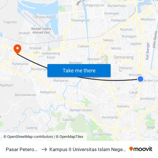 Pasar Peterongan B to Kampus II Universitas Islam Negeri Walisongo map